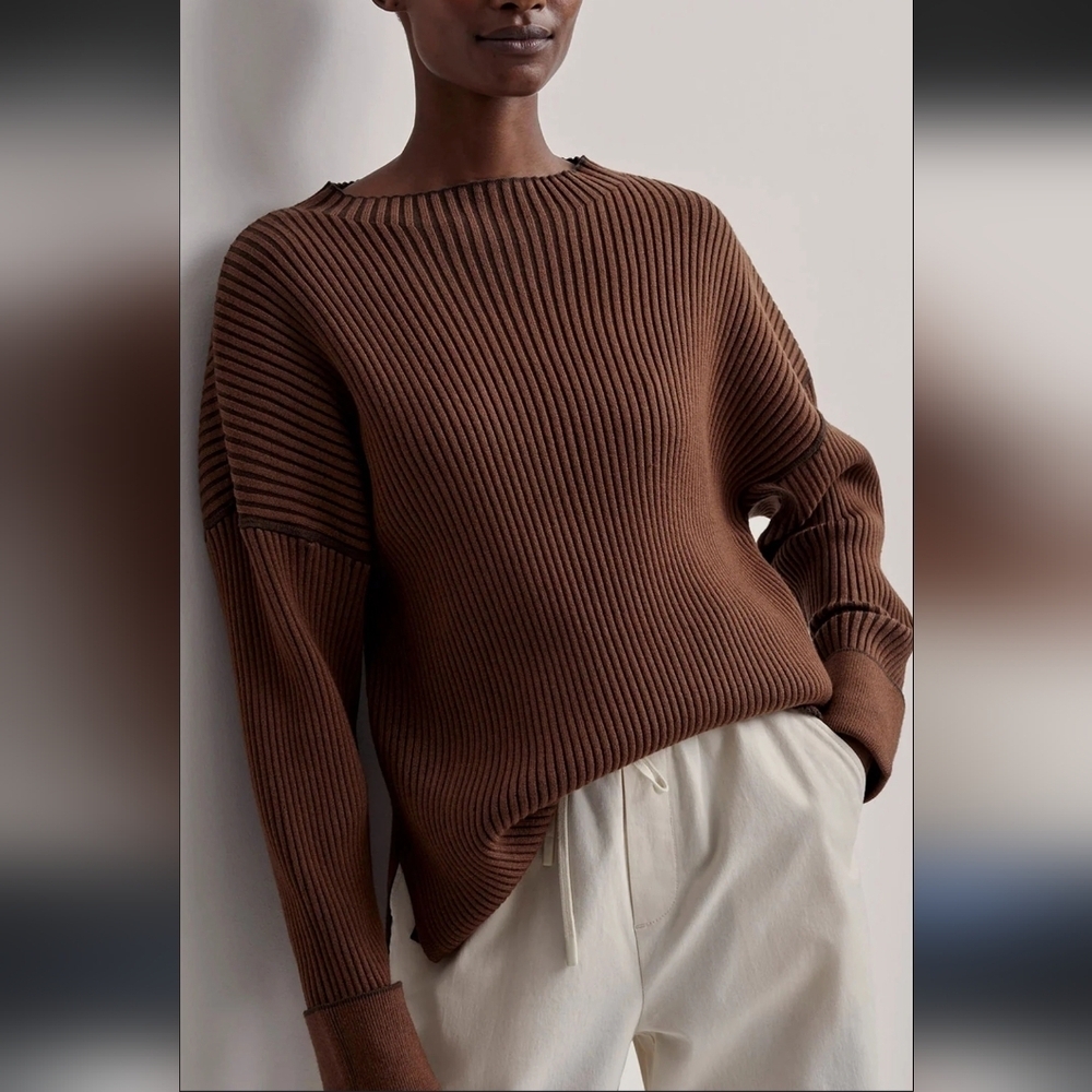Varley Emile Ribbed Crewneck Sweater In Shiitake-M